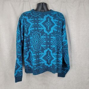 Le Tigre Vintage Men's Blue Patterned Knit Sweater 80s